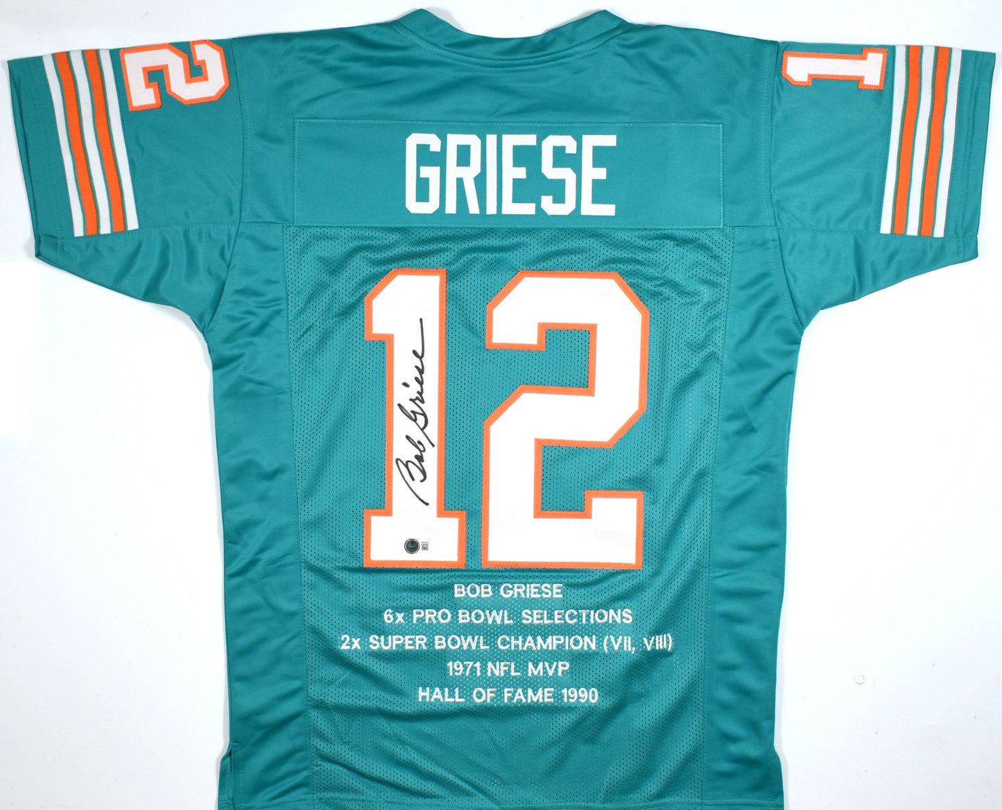 Bob Griese Autographed Miami Dolphins Teal Custom Stat Jersey