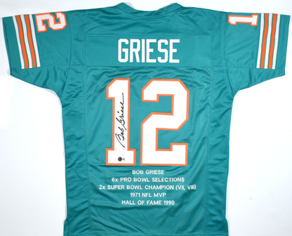 Bob Griese Autographed Miami Dolphins Teal Custom Stat Jersey