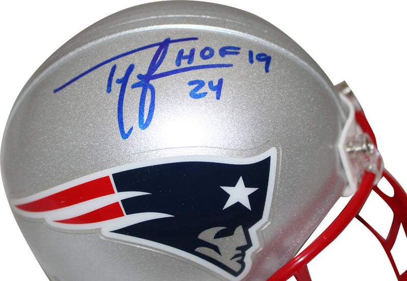 Ty Law New England Patriots Autographed VSR4 Mini Helmet HOF Inscription