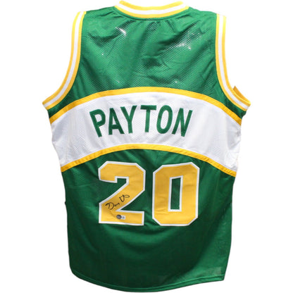 Gary Payton Autographed Seattle SuperSonics Style Green Jersey BAS