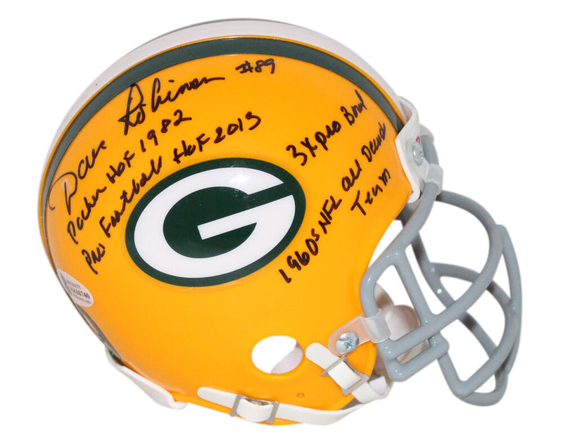 Dave Robinson Signed Green Bay Packers Mini Helmet 10 Stat Inscriptions BAS