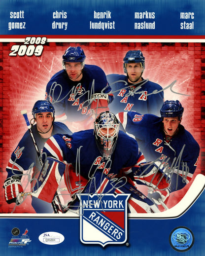 Henrik Lundqvist & 2008-09 NY Rangers Team Signed 8x10 Photo