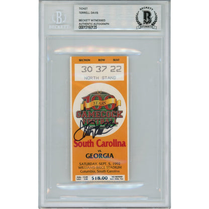 Terrell Davis Autographed Georgia Bulldogs 09/05/92 Ticket Stub BAS Slab