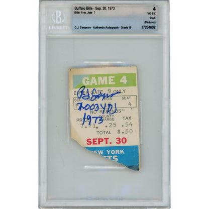 OJ Simpson Autographed Buffalo Bills 1973 Ticket Stub - 2003 Yds Inscription