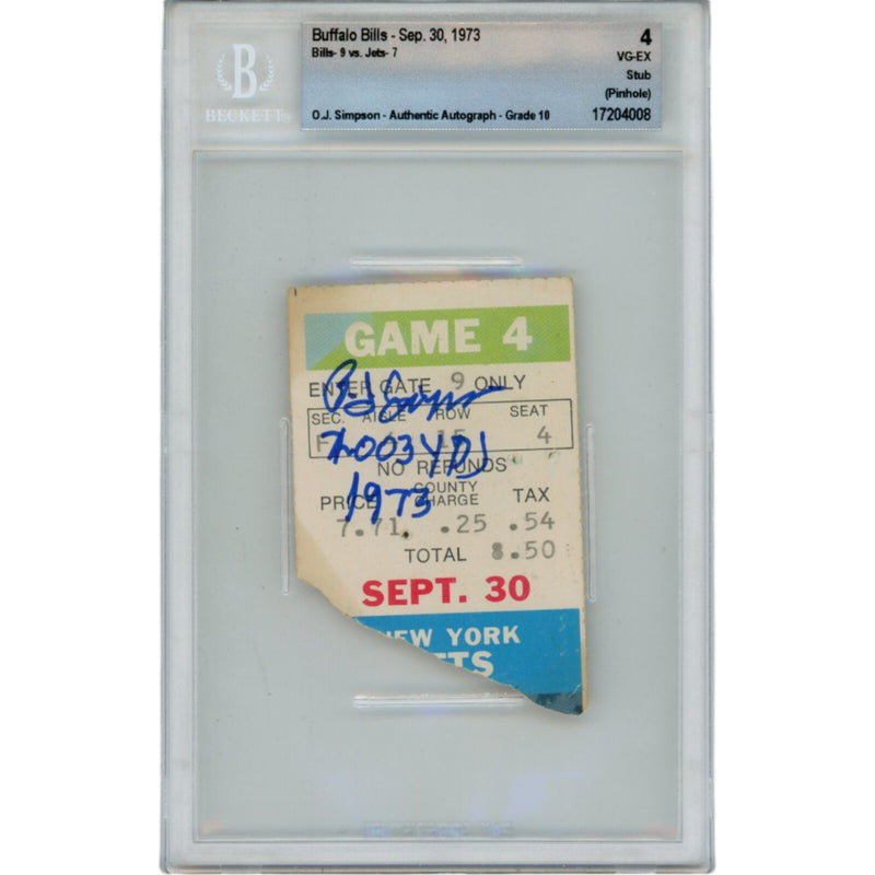 OJ Simpson Autographed Buffalo Bills 1973 Ticket Stub - 2003 Yds Inscription