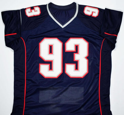 Richard Seymour Autographed New England Patriots Blue Custom Stat Jersey