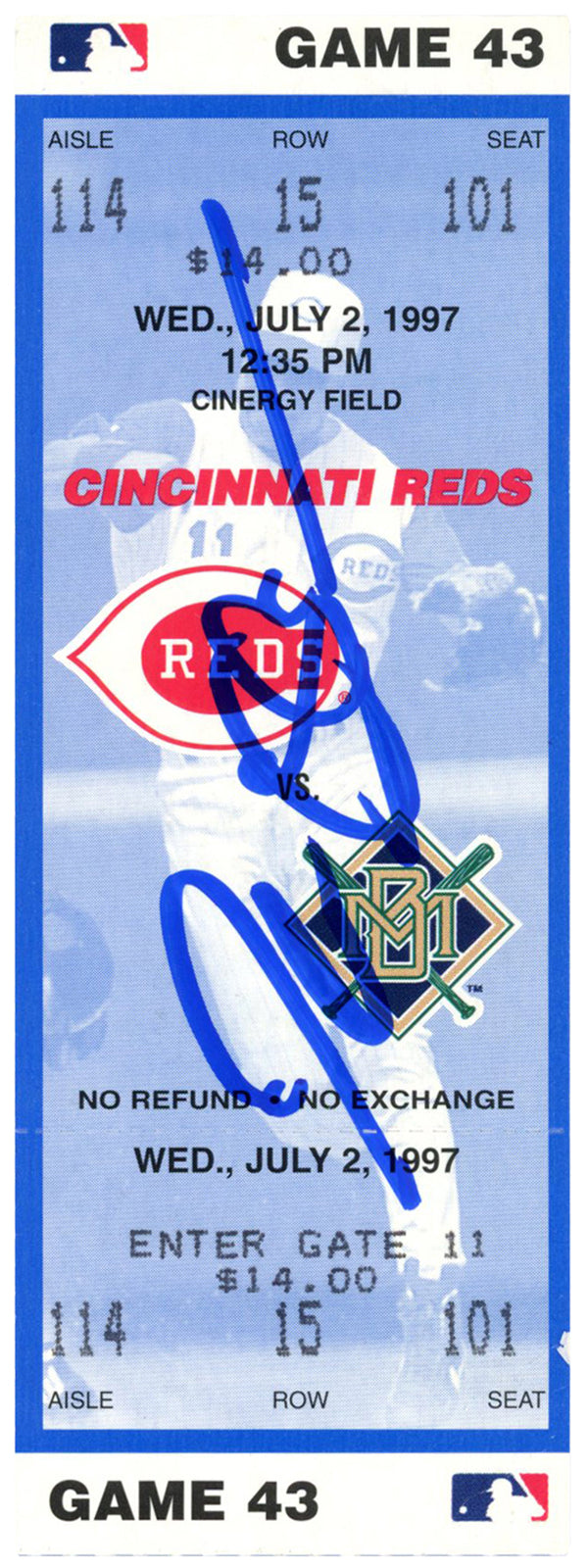 Deion Sanders Signed Cincinnati Reds 1997 Game Ticket Stub BAS COA