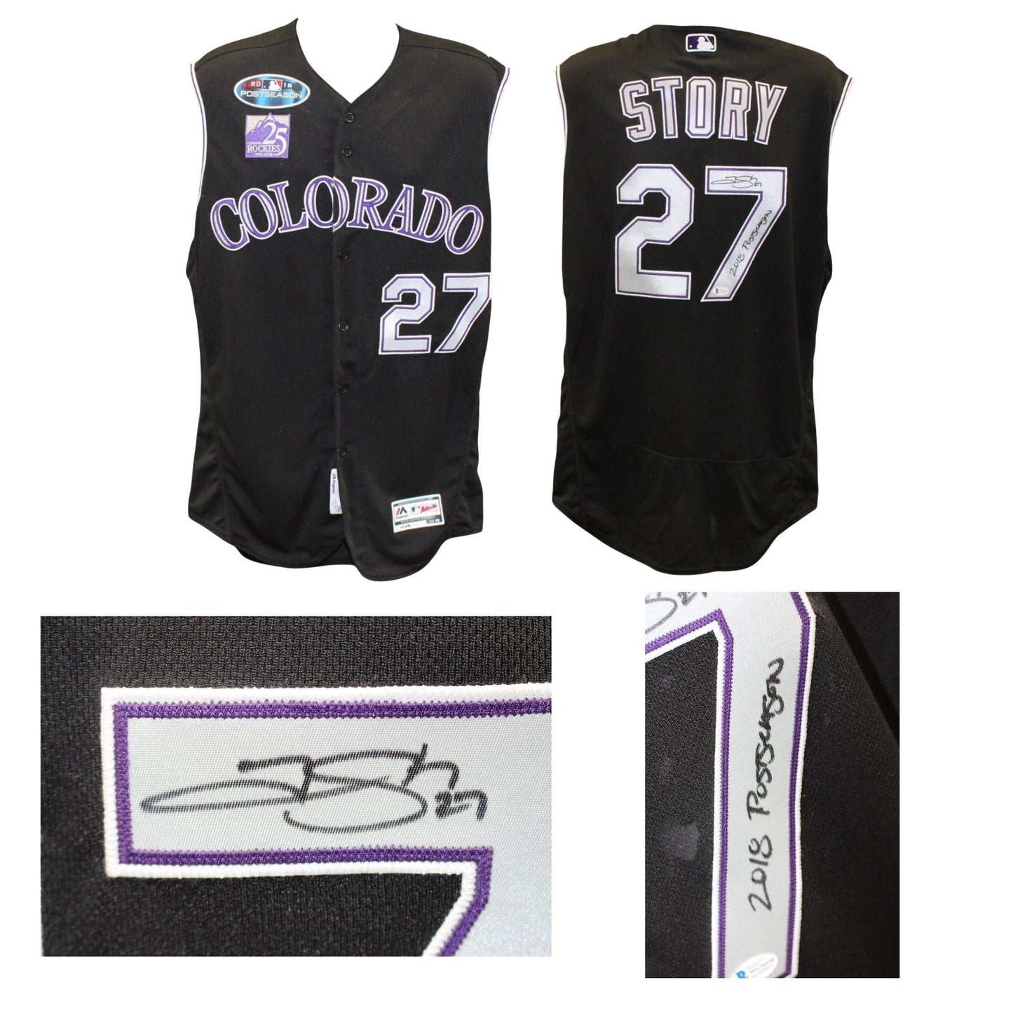 Trevor Story Signed Colorado Rockies 2018 Postseason Game Issued Jersey