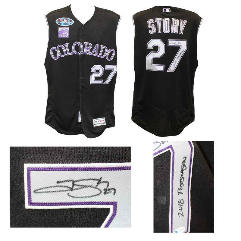 Trevor Story Signed Colorado Rockies 2018 Postseason Game Issued Jersey