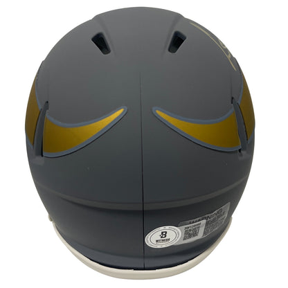Cris Carter Signed Minnesota Vikings Slate Mini Helmet Beckett BAS