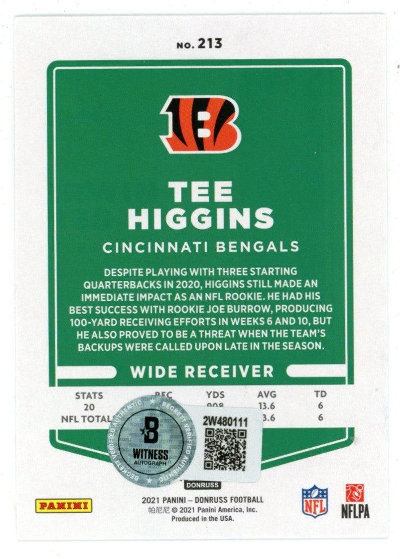 Tee Higgins Autographed Cincinnati Bengals 2021 Donruss Trading Card