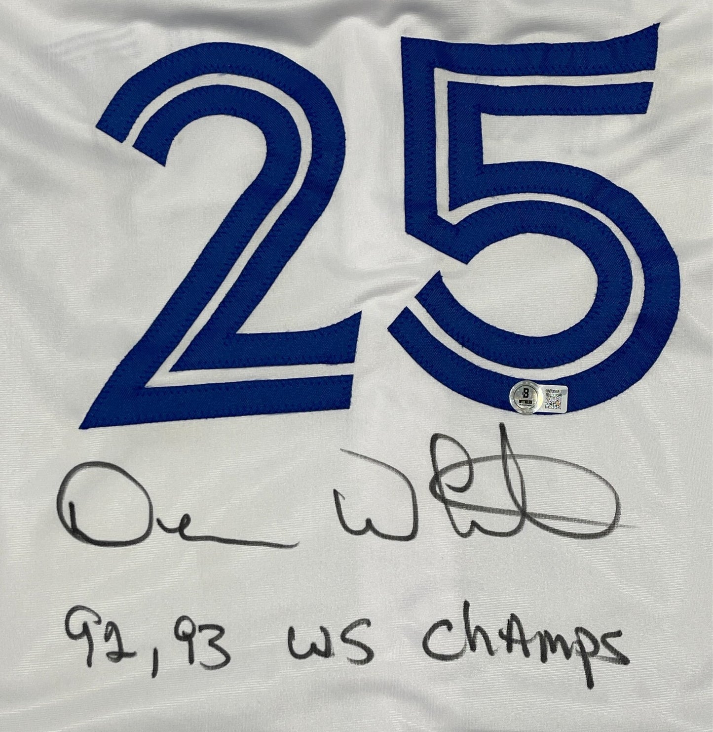 Devon White Autographed Toronto Blue Jays Custom Jersey (92-93 WSC) Beckett