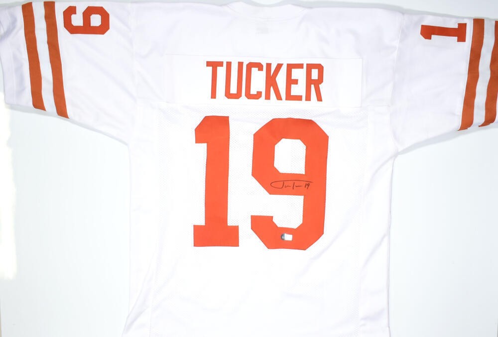 Justin Tucker Signed White Custom College Style Jersey