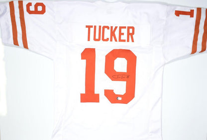 Justin Tucker Signed White Custom College Style Jersey