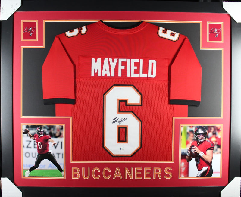 Baker Mayfield Autographed Framed Red Pro Style Jersey
