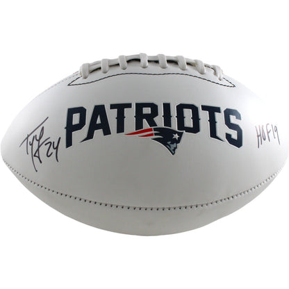 Ty Law Autographed New England Patriots Logo Football with HOF Inscription