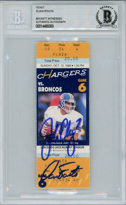 John Elway & Dan Fouts Autographed 1986 Broncos vs Chargers Ticket Stub BAS