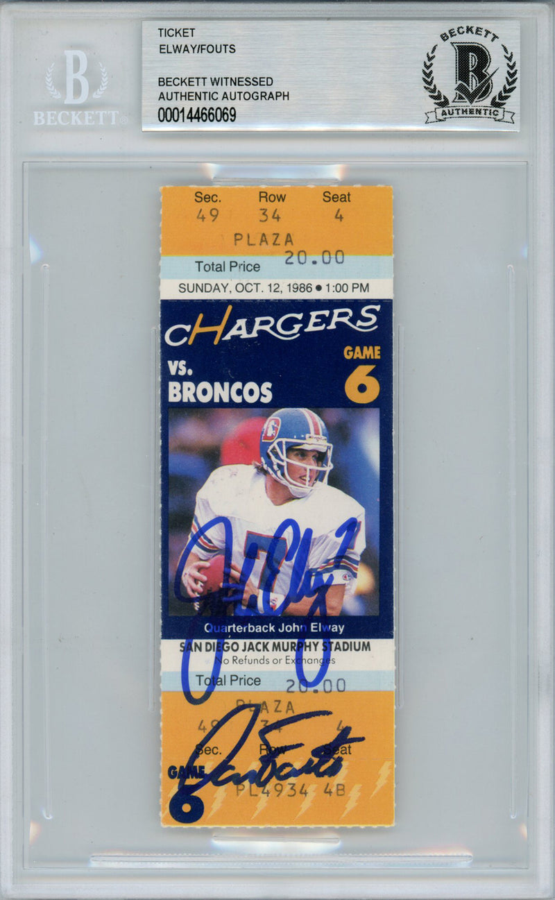 John Elway & Dan Fouts Autographed 1986 Broncos vs Chargers Ticket Stub BAS
