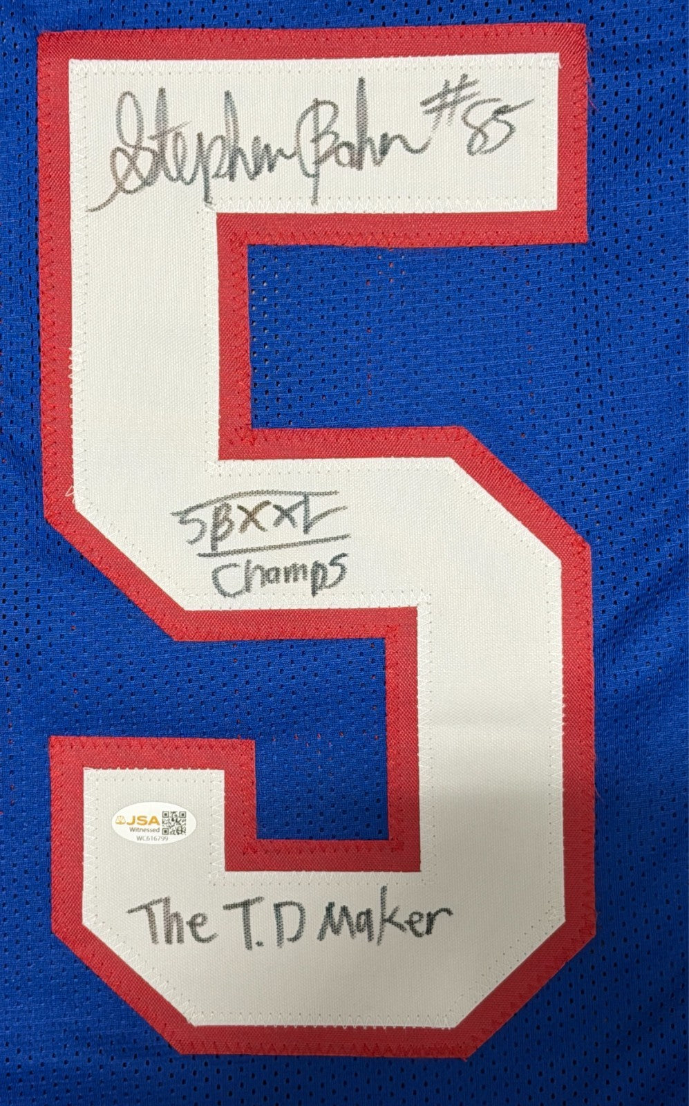 Stephen Baker Signed New York Giants Custom Jersey with 2 Inscriptions (JSA)