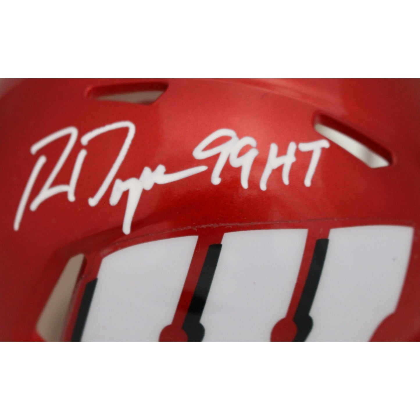 Ron Dayne Signed Wisconsin Badgers Mini Helmet with 99 HT Inscription