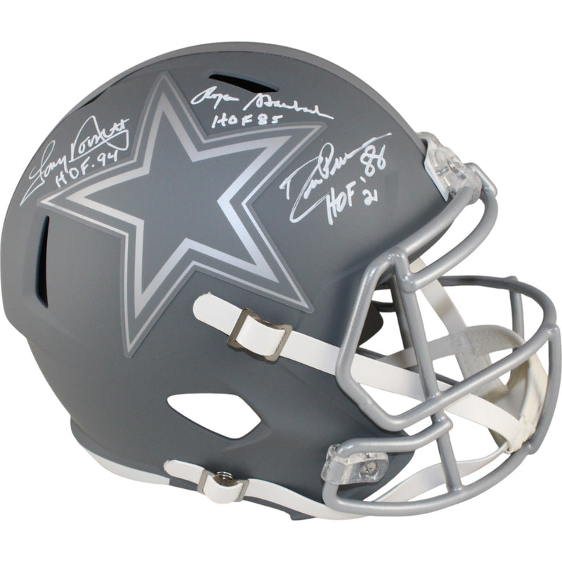 Drew Pearson, Roger Staubach & Tony Dorsett Signed Cowboys Slate Full Size Helmet