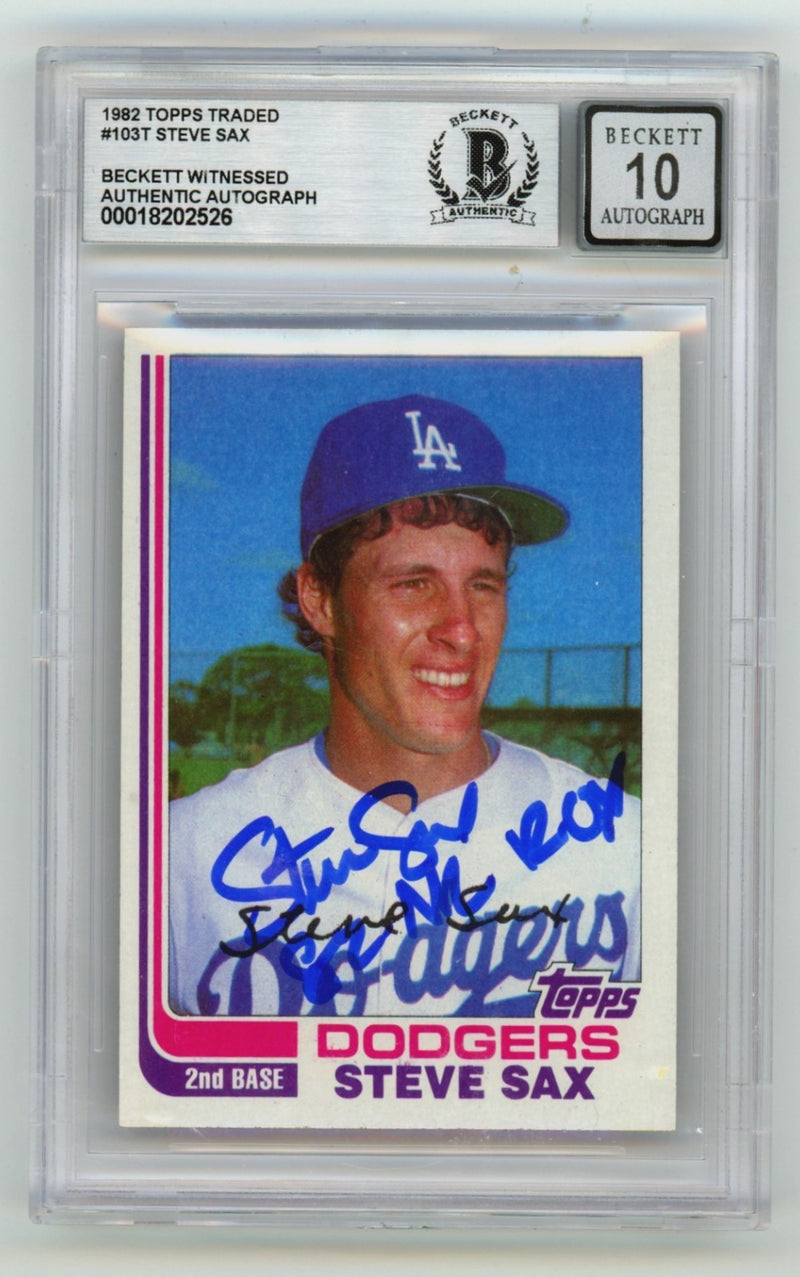 Steve Sax Signed 1982 Topps Traded #103T Rookie Card - BGS 10 Auto