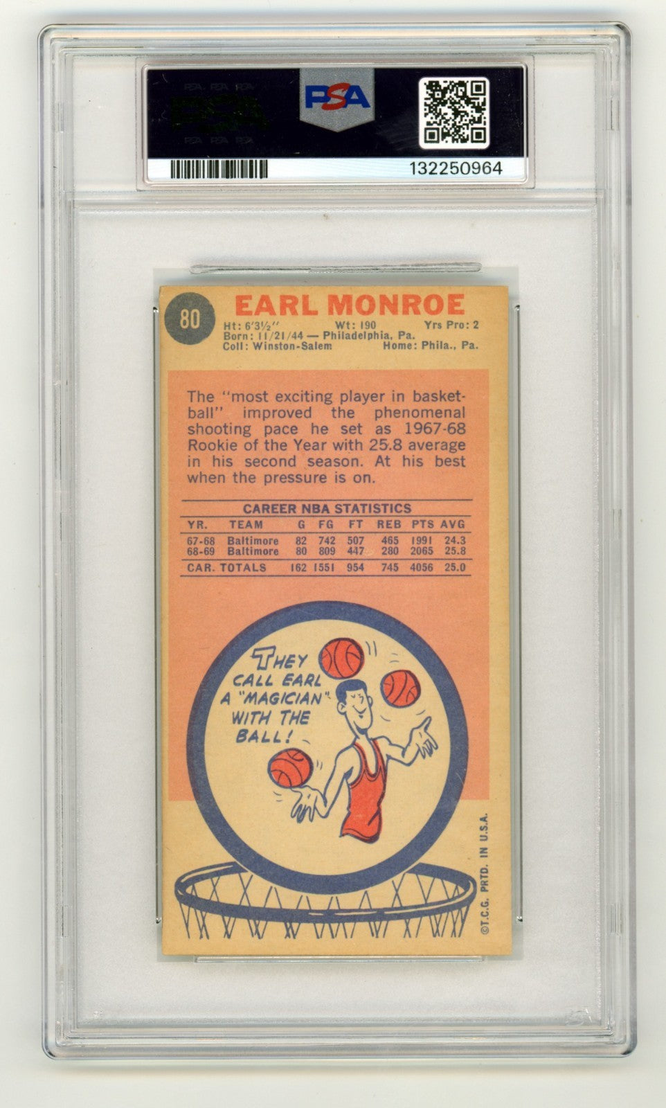 Earl Monroe Signed 1969-70 Topps #80 Rookie Card PSA 10 Auto "Pearl HOF"