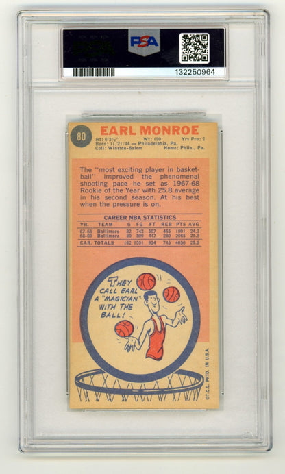 Earl Monroe Signed 1969-70 Topps #80 Rookie Card PSA 10 Auto "Pearl HOF"