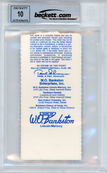 Tony Dorsett Autographed 1983 vs Oilers Ticket Stub Beckett Slabbed
