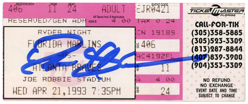 Deion Sanders Autographed Atlanta Braves 4/21/1993 Ticket Stub BAS