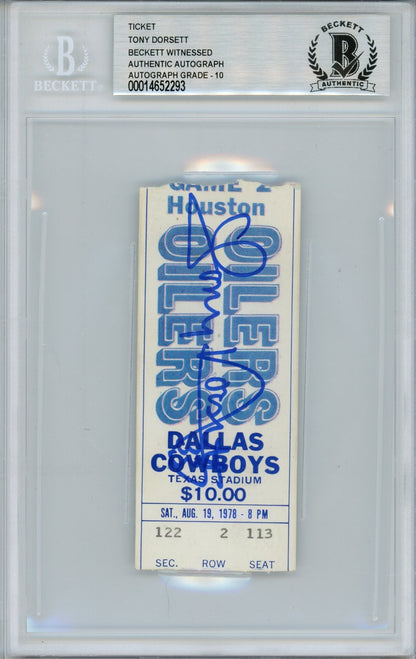 Tony Dorsett Signed Dallas Cowboys Ticket Stub BAS Slabbed (8/19/1978)