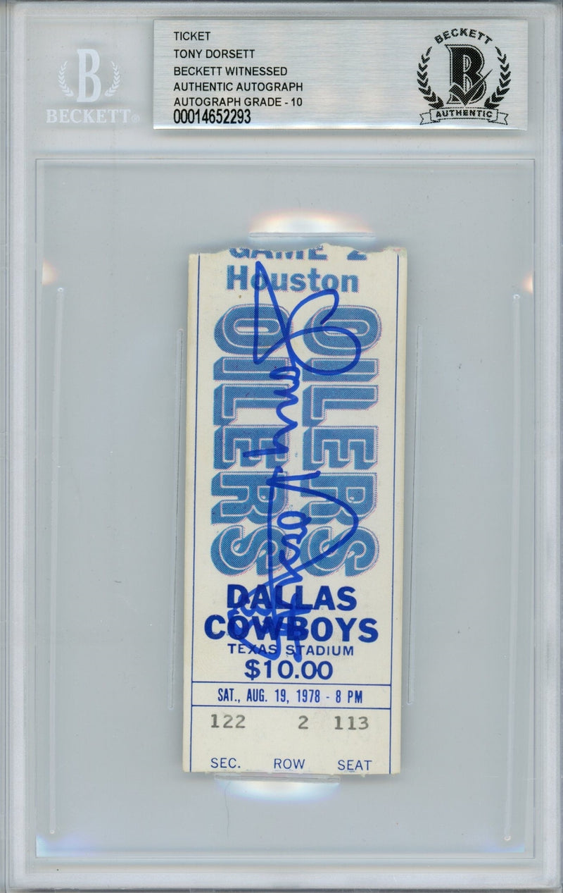 Tony Dorsett Signed Dallas Cowboys Ticket Stub BAS Slabbed (8/19/1978)