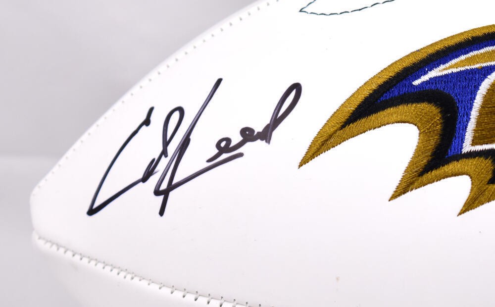 Ed Reed Signed Baltimore Ravens Logo Football - Black