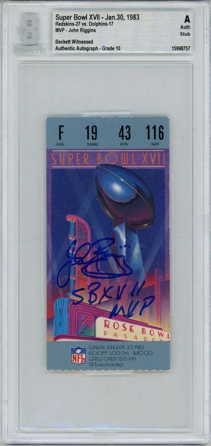 John Riggins Signed Super Bowl XVII Ticket Stub (SB XVII MVP) BAS Slabbed