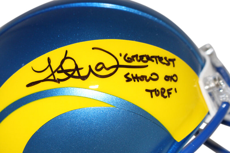 Kurt Warner Signed Los Angeles Rams VSR4 Mini Helmet "Greatest Show on Turf"