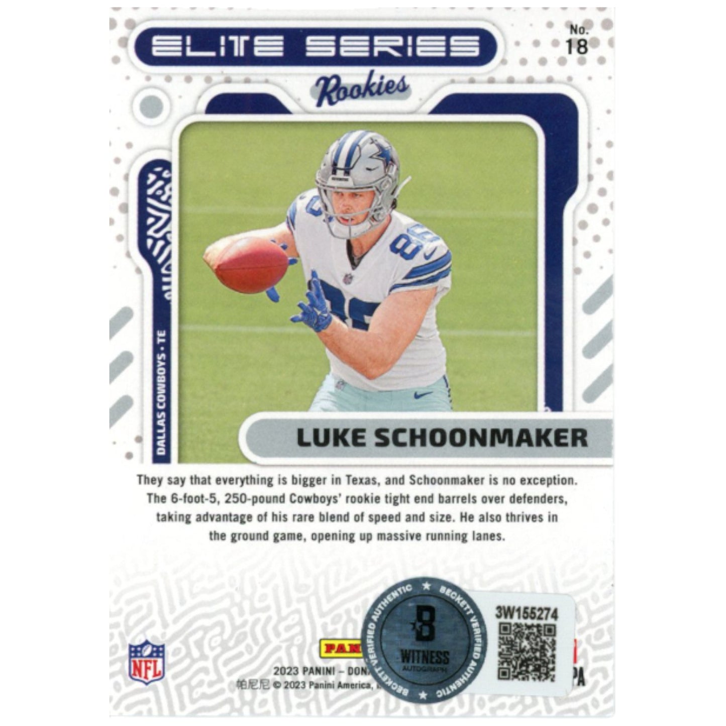 Luke Schoonmaker Autographed 2023 Donruss Elite Trading Card
