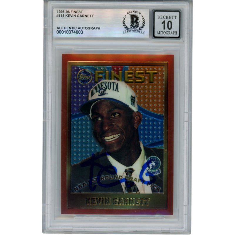 Kevin Garnett Autographed 1995-96 Topps Finest #115 Card (BAS)