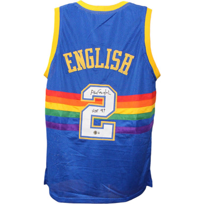 Alex English Autographed Blue Pro Style Jersey (HOF Inscribed)