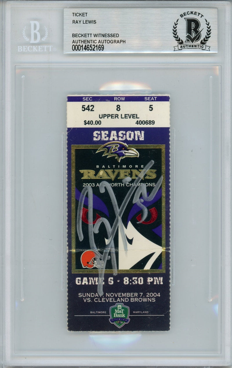 Ray Lewis Signed Baltimore Ravens Ticket Stub vs Browns 11/7/04 BAS Slab
