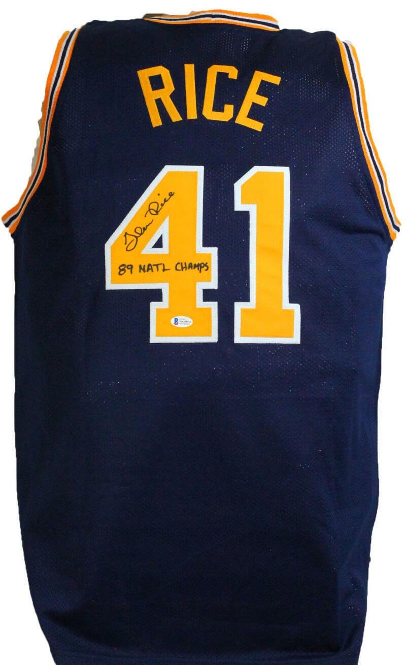 Glen Rice Autographed Blue Custom Jersey - 89 National Champs Inscription
