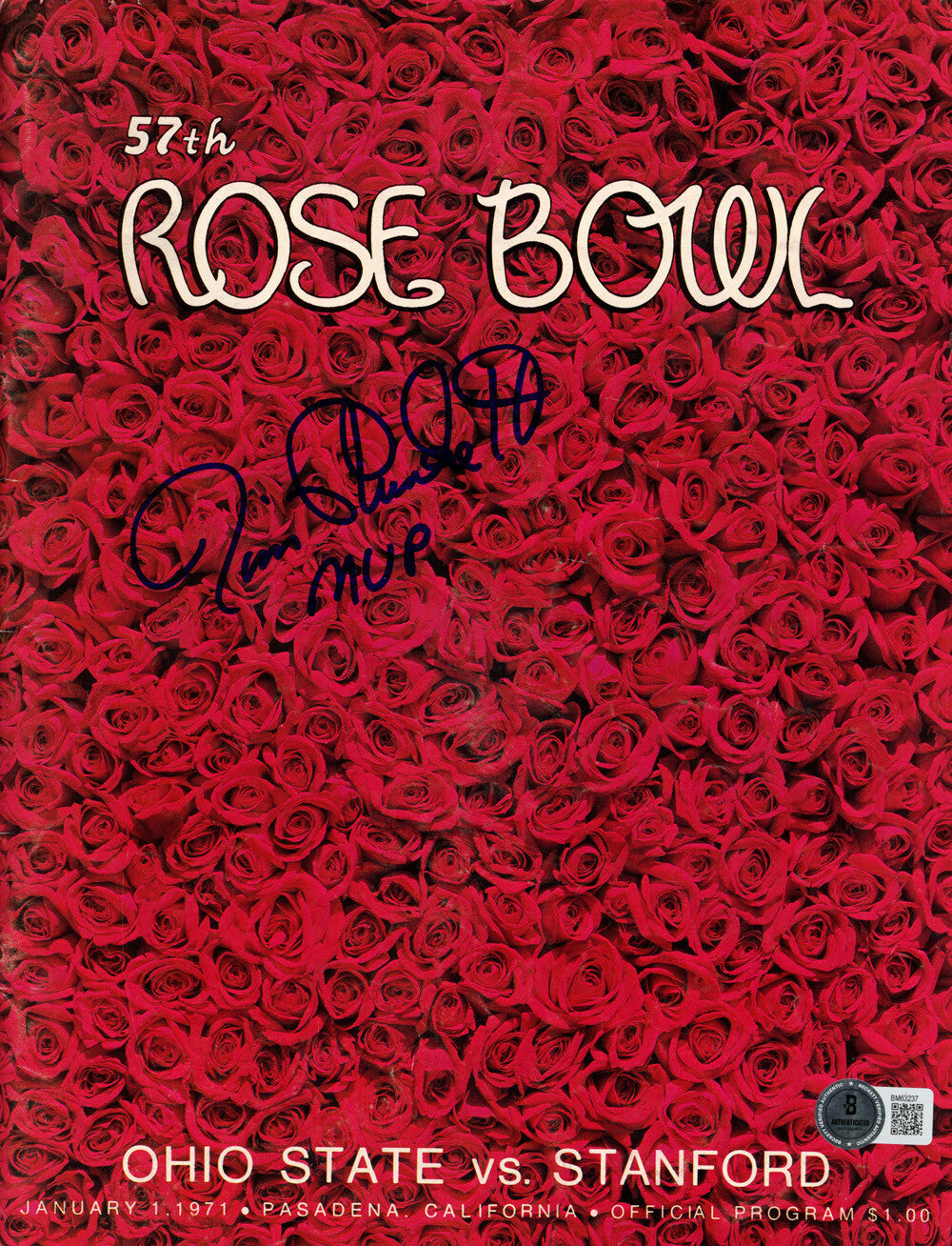 Jim Plunkett Signed 1971 Rose Bowl Magazine MVP Inscribed BAS COA