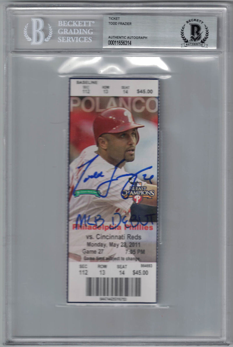 Todd Frazier Signed Cincinnati Reds MLB Debut Ticket Beckett Slabbed
