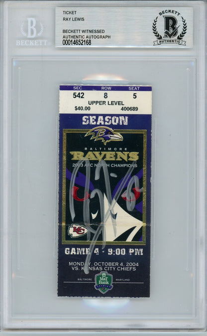 Ray Lewis Signed Baltimore Ravens Game Ticket 10/4/04 BAS Slabbed
