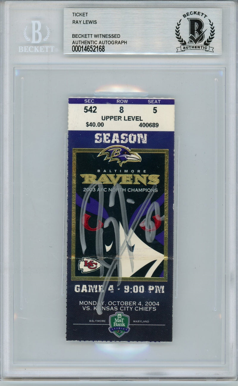 Ray Lewis Signed Baltimore Ravens Game Ticket 10/4/04 BAS Slabbed
