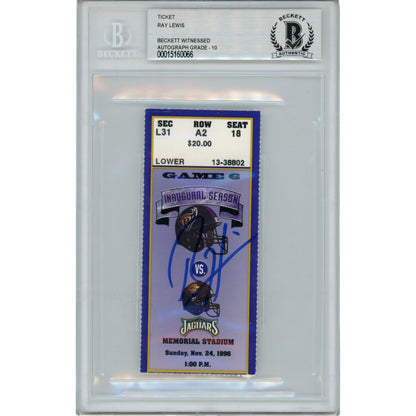 Ray Lewis Signed Baltimore Ravens 11/24/96 Slabbed Ticket Stub (BAS)