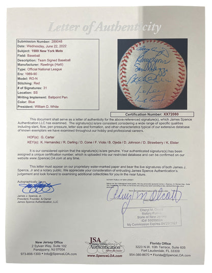 1989 New York Mets Team Signed Baseball JSA LOA
