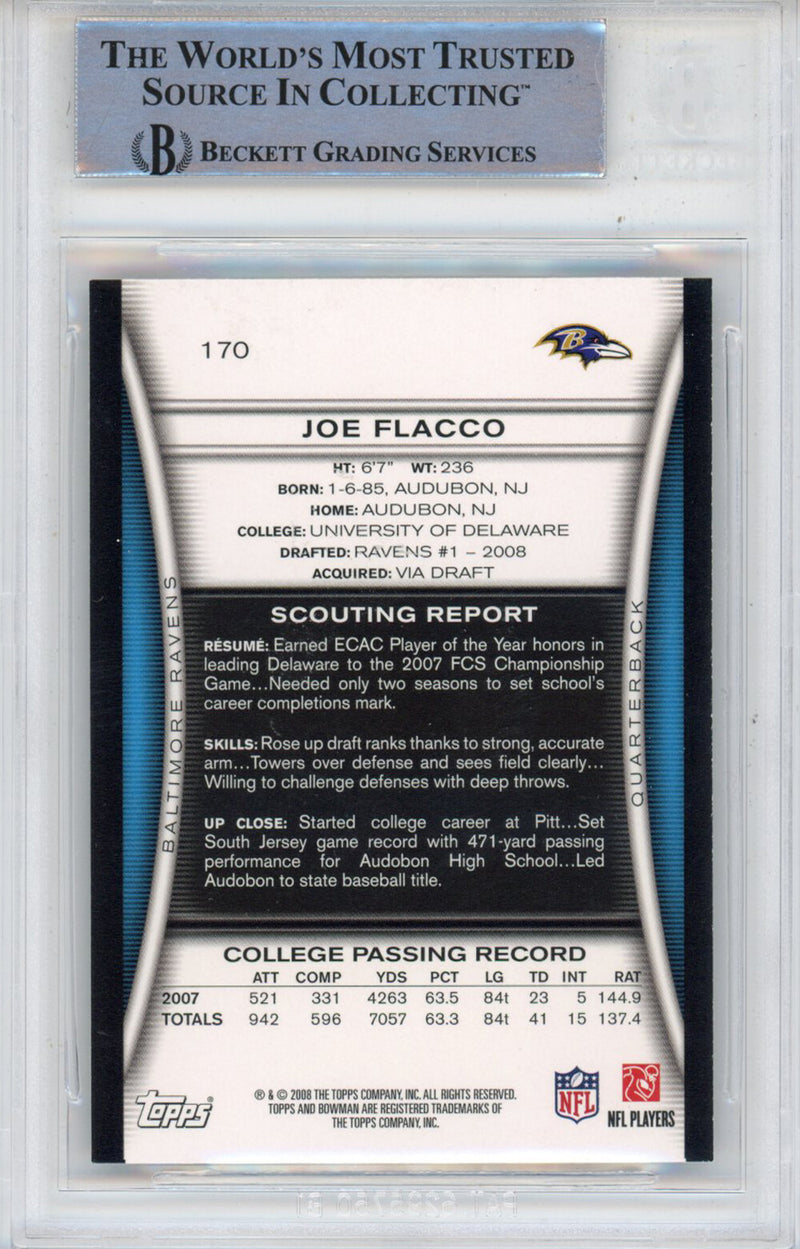 Joe Flacco Autographed 2008 Bowman #170 Trading Card - Beckett Slabbed