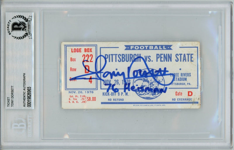 Tony Dorsett Signed Pittsburgh Panthers 1976 Heisman Slabbed Ticket