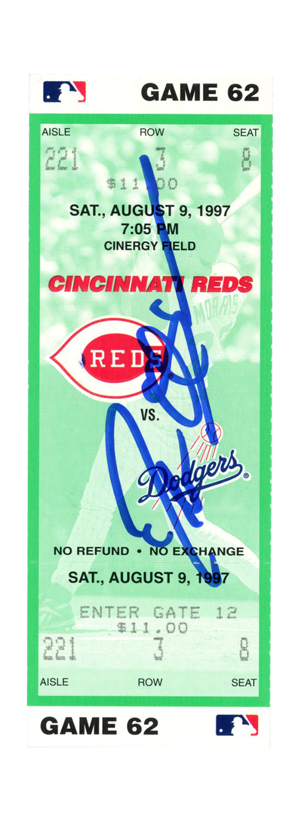 Deion Sanders Signed Cincinnati Reds Game Ticket Stub 8/9/1997 BAS