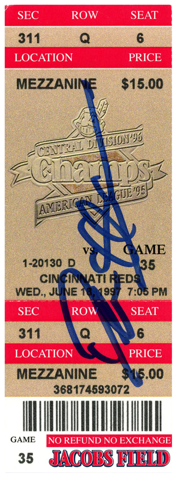 Deion Sanders Signed Cincinnati Reds June 18, 1997 Game Ticket Stub BAS